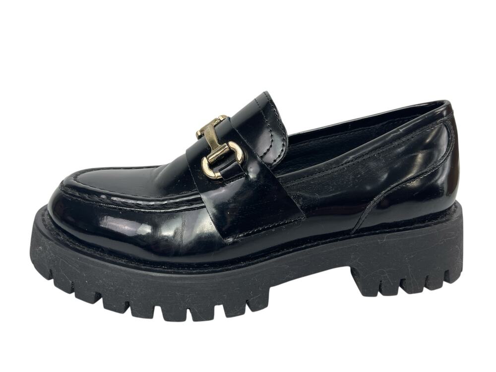 Steve Madden Lando Black Leather Slip On Toe Chunky Platform Loafers Shoes 8M